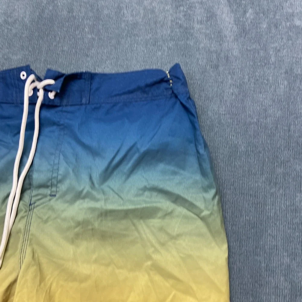 Corona Board Shorts Mens Large Blue Yellow Ombre Fade Mesh Lined Mid Rise Beach